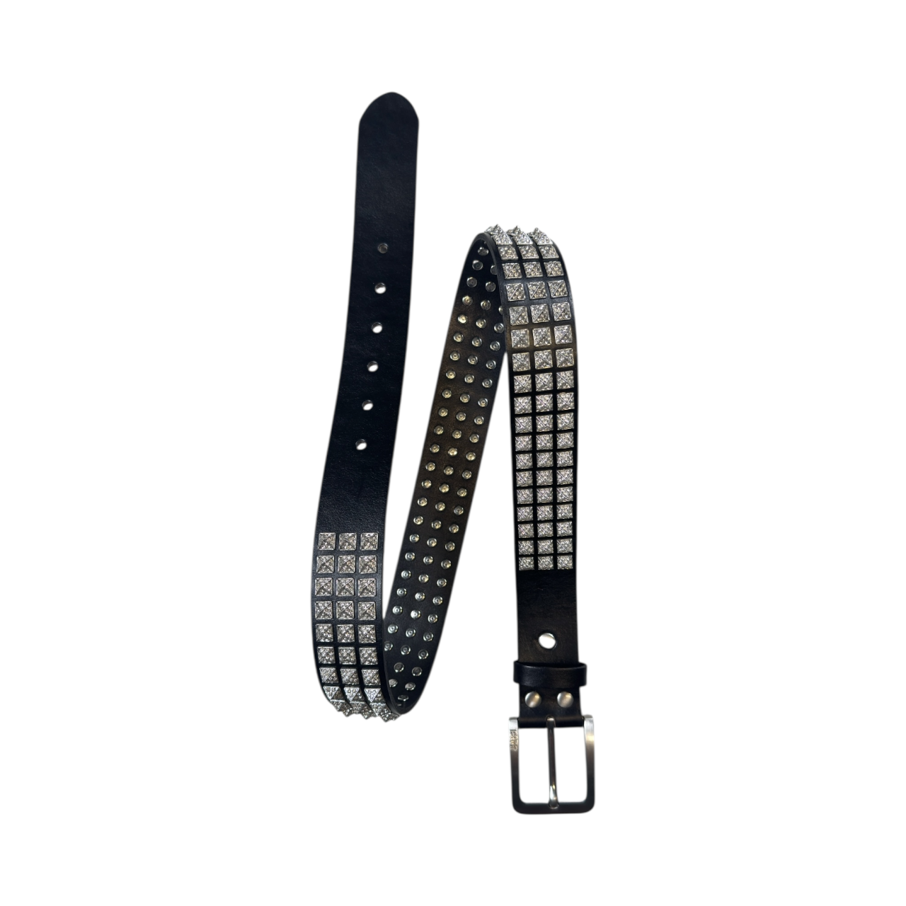 Rhinestone Punk Stud Belt - Black Silver