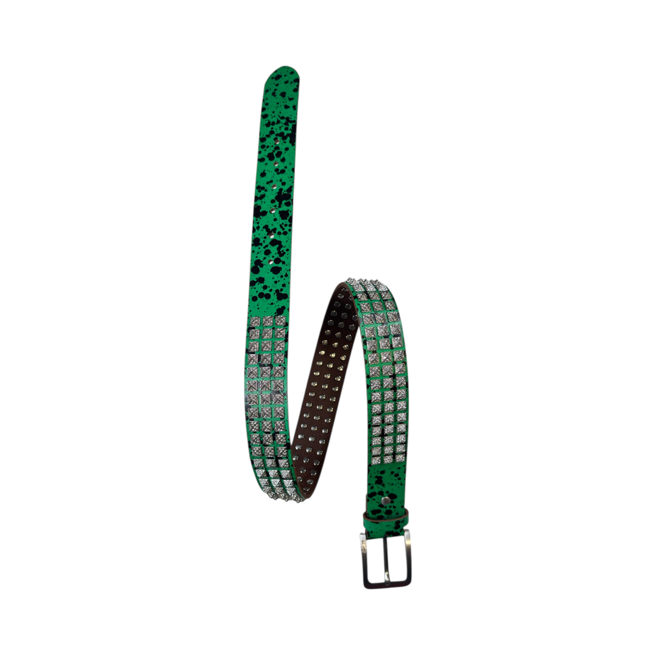 Rhinestone Punk Stud Belt - Green Splatter