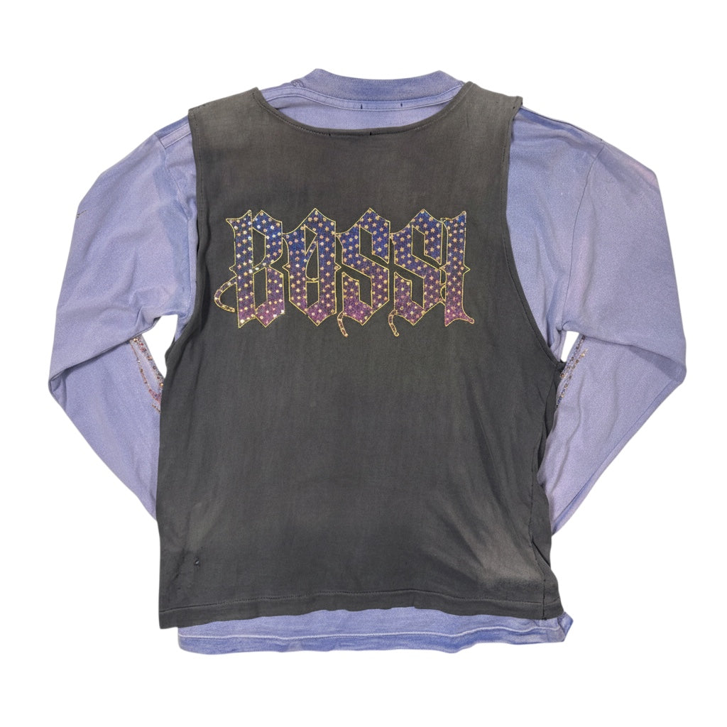 Double Layer Rhinestone Shirt - SMALL