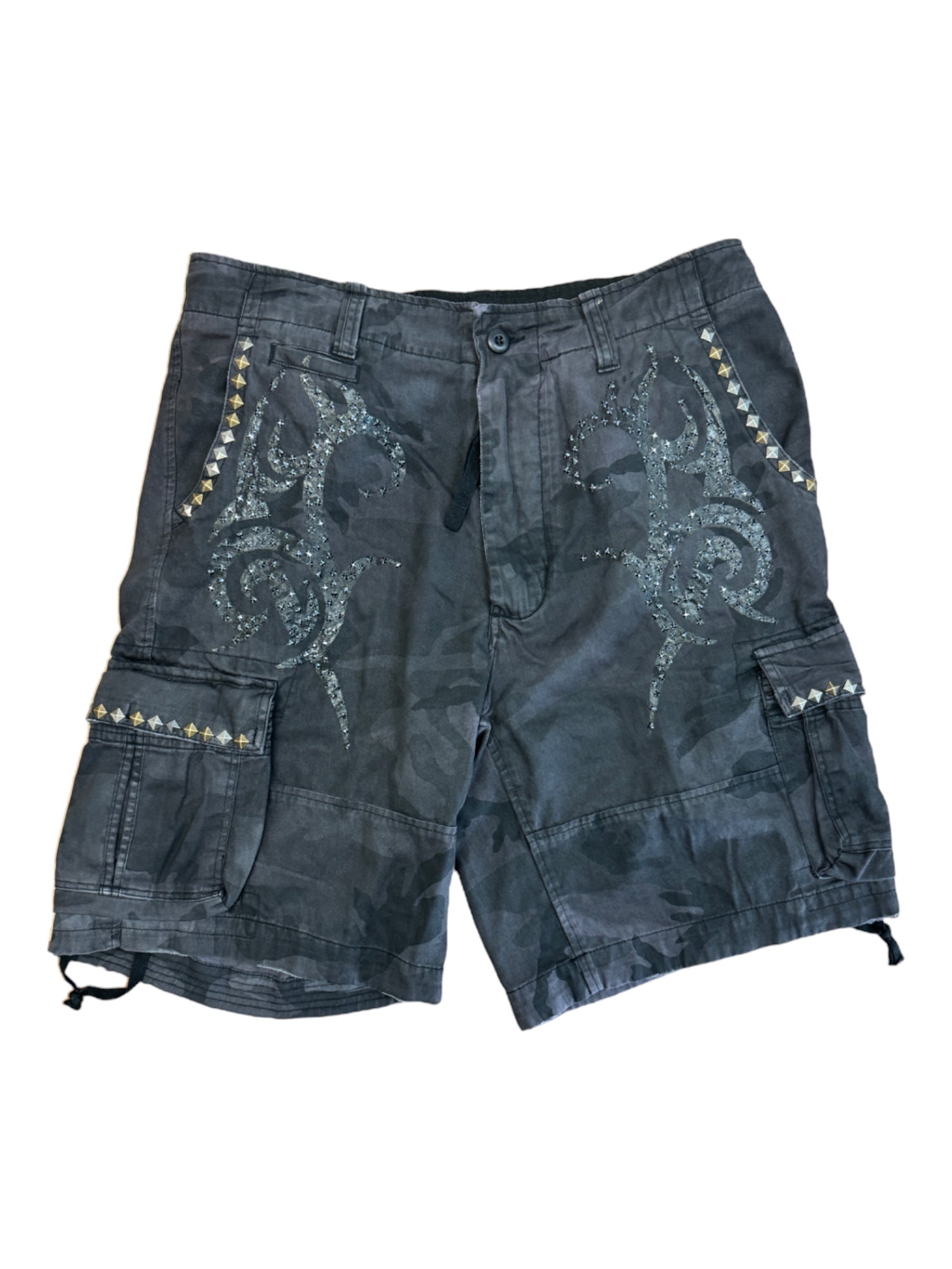 Rhinestone Camo Short Grey