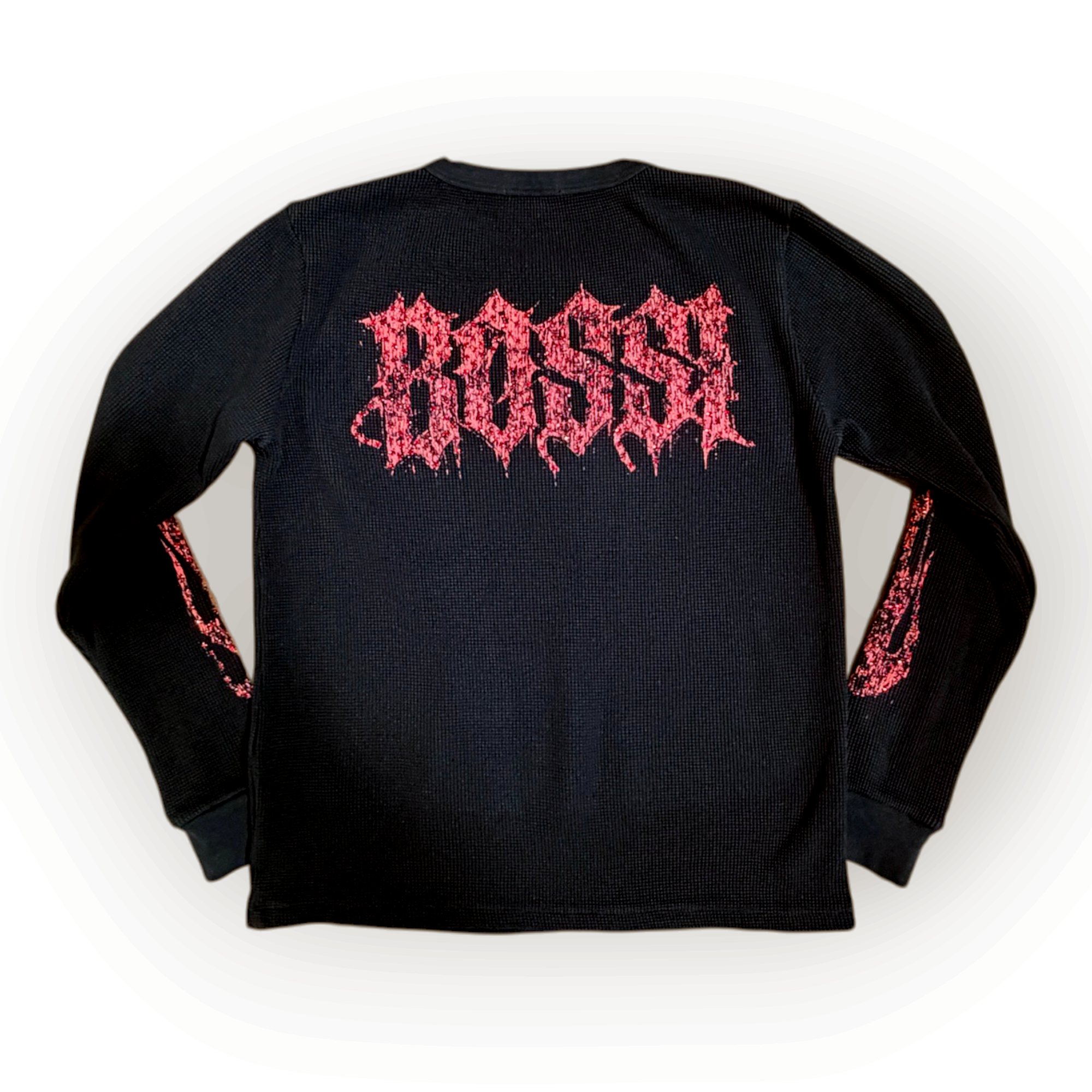 Thermal Rhinestone Long Sleeve Skulls Red
