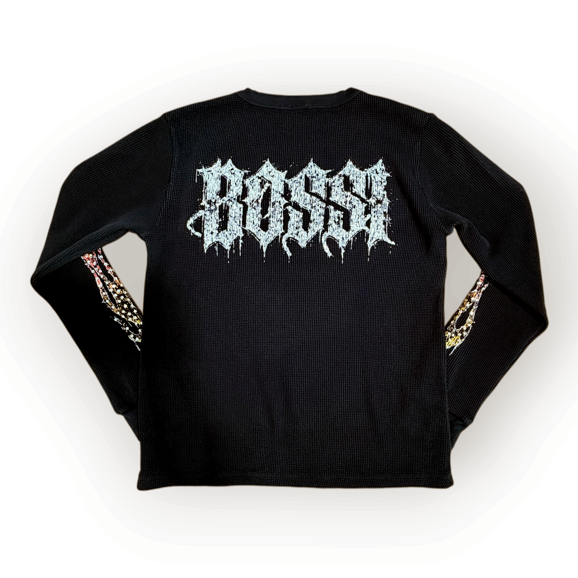 Thermal Rhinestone Long Sleeve Skulls White